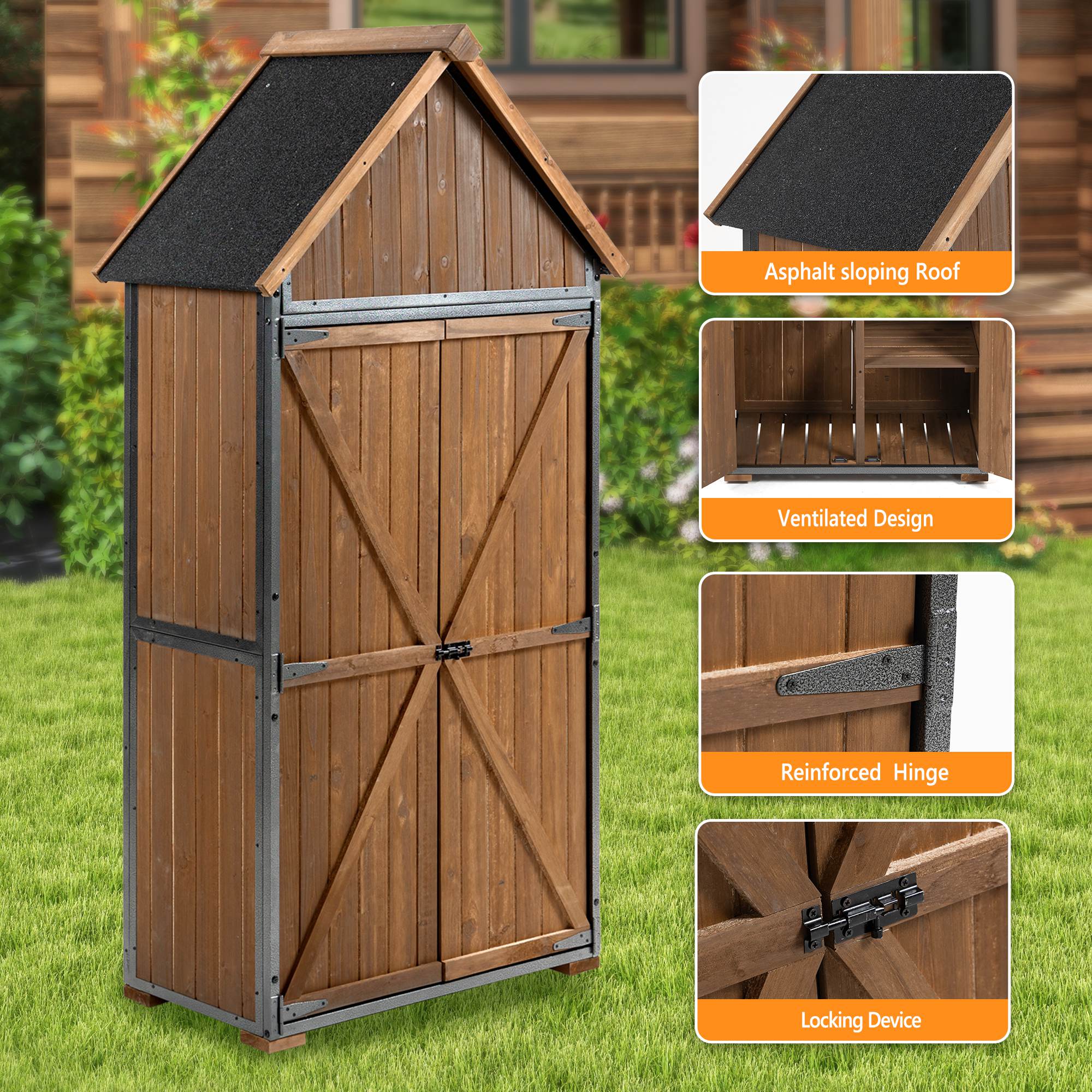 Metal Frame Garden Storage Shed with 5 Compartments - Image 3